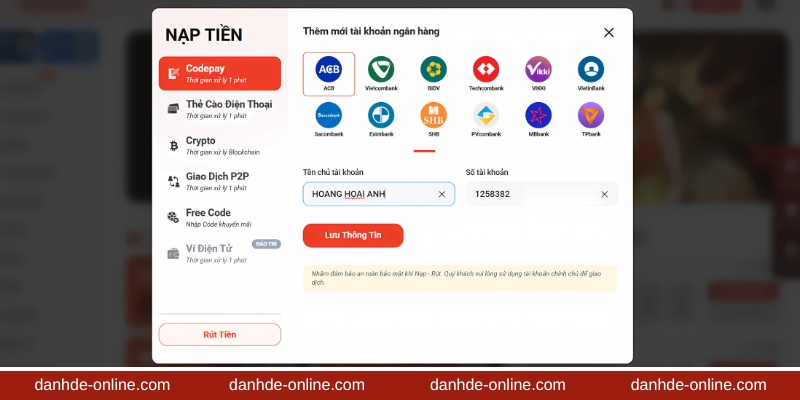 Hướng Dẫn Nạp Tiền Lô Đề 1 Chọn hình thức nạp tiền CODEPAY