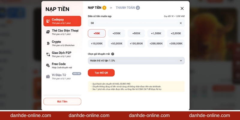Hướng Dẫn Nạp Tiền Lô Đề 2 Tạo mã QR nạp tiền